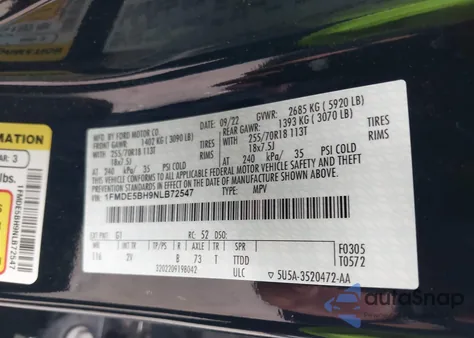 2022 Ford Bronco Outer Banks из США, поврежденный, VIN 1FMDE5BH9NLB72547